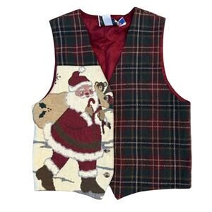 Vintage Orvis Santa Christmas Tapestry Plaid Vest XL
